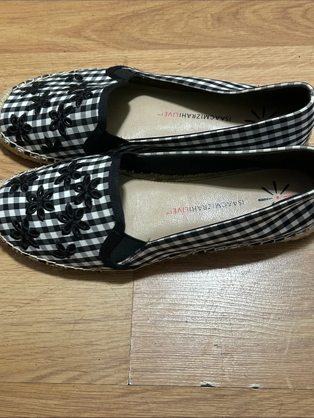 Isaac Mizrahi Black & White Gingham Espadrille Flats Size 8.5 NWOT